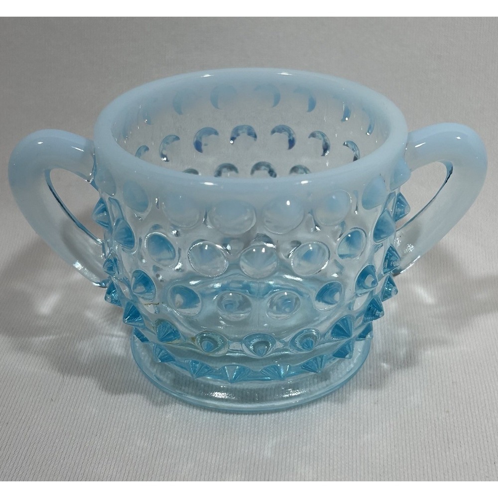 Fenton Hobnail Sugar Bowl Blue Opalescent Mini Vintage Cottagecore Art Glass